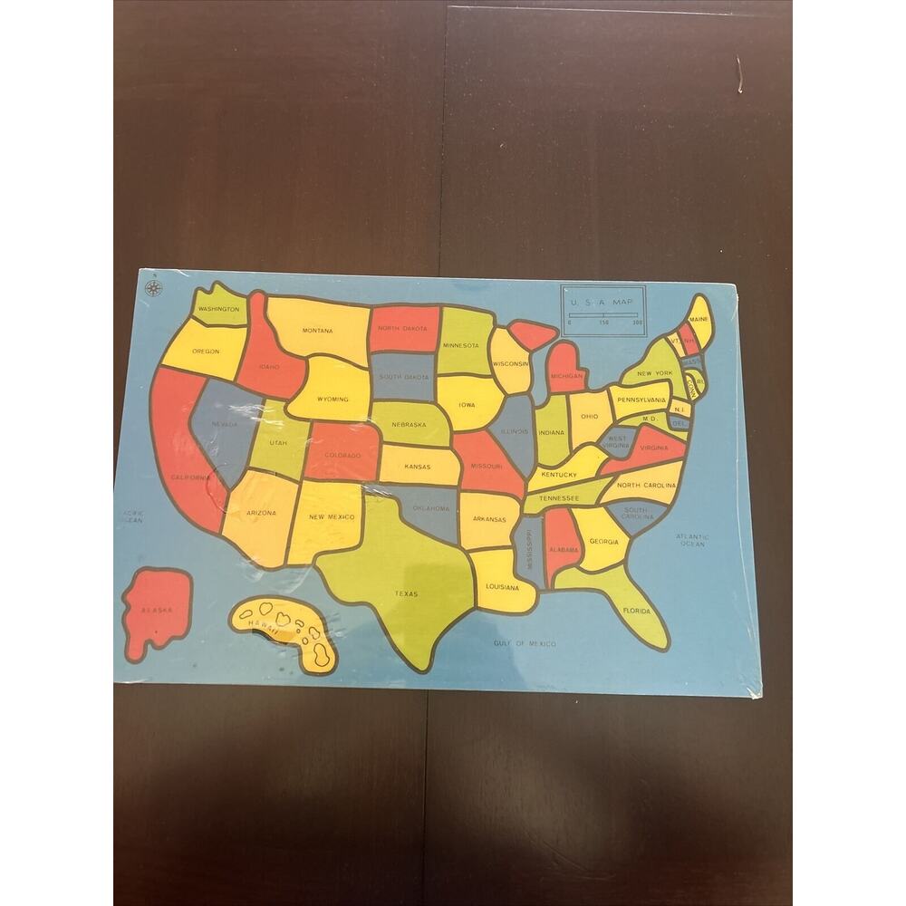 Wood Inlaid Map Puzzle United States by Carol Wright Gifts Wrapped Vintage New